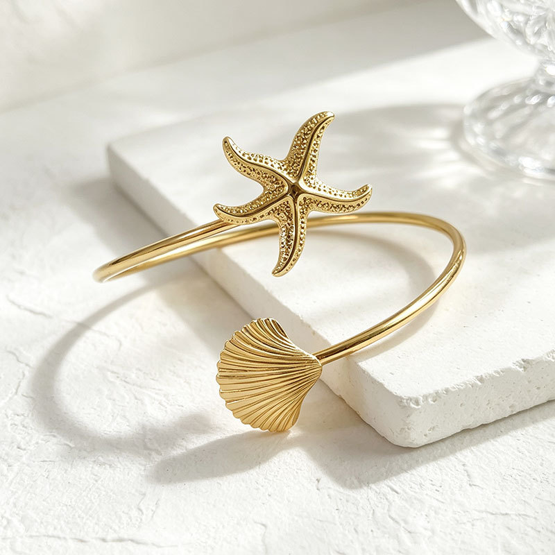 Ocean series metal open arm ring accessory niche starfish shell female bracelet