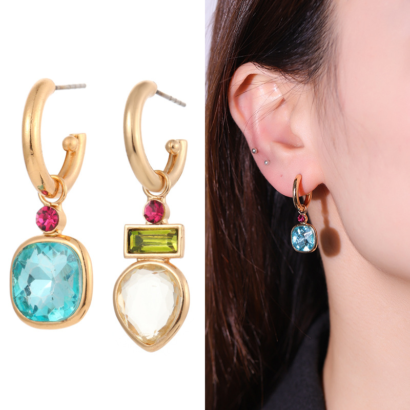 Kenjie faceted crystal bezel gold-plated hoops earrings for women geometric hoop earrings
