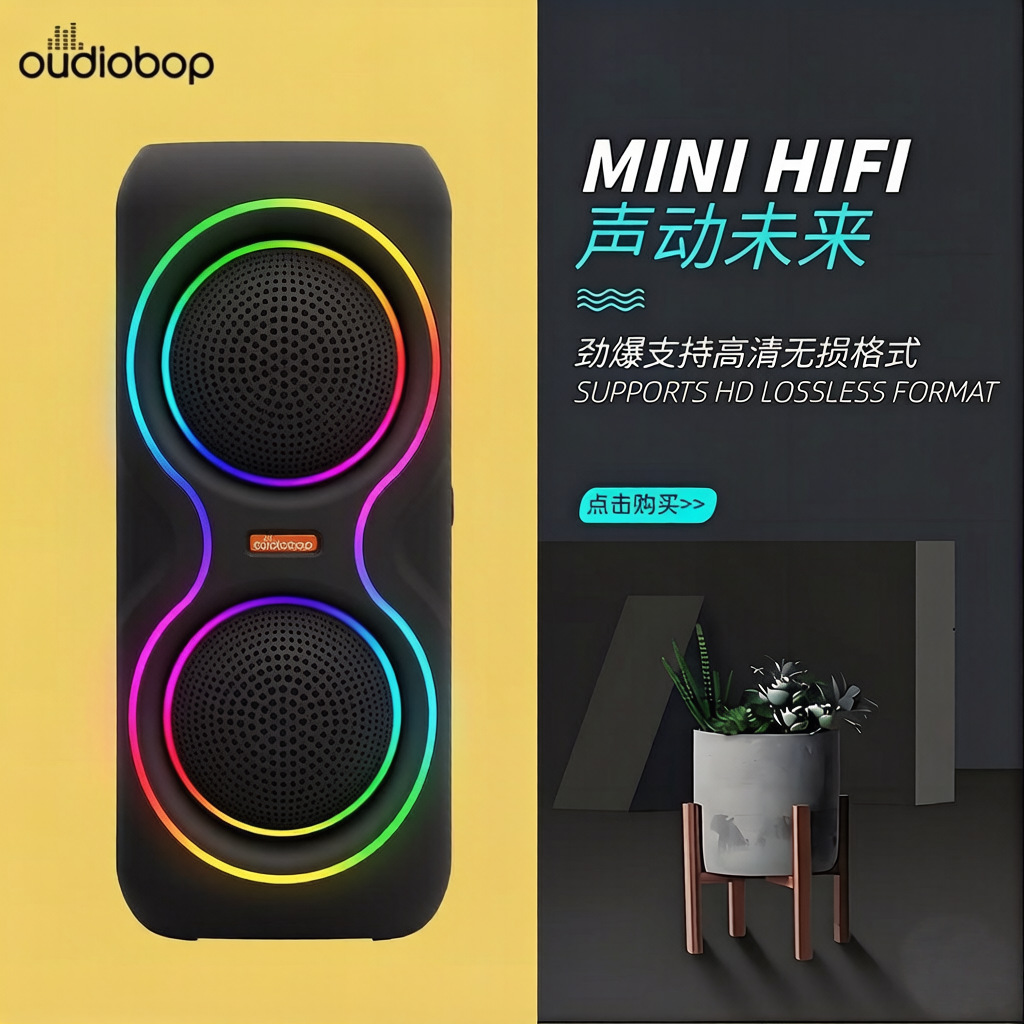 2026 New Dual 8-inch Colorful Bluetooth Speaker, Colorful Light/USB/FM/MIC/Knob/TWS Multifunctional