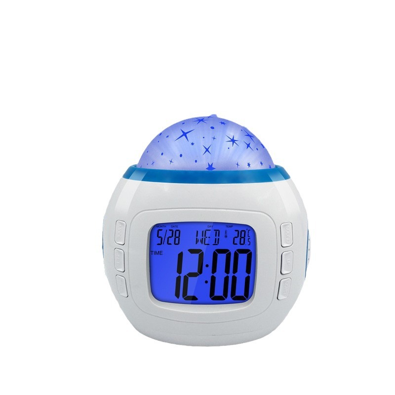 Colorful starry sky projection alarm clock snooze luminous silent children's alarm clock smart music desktop electronic alarm clock