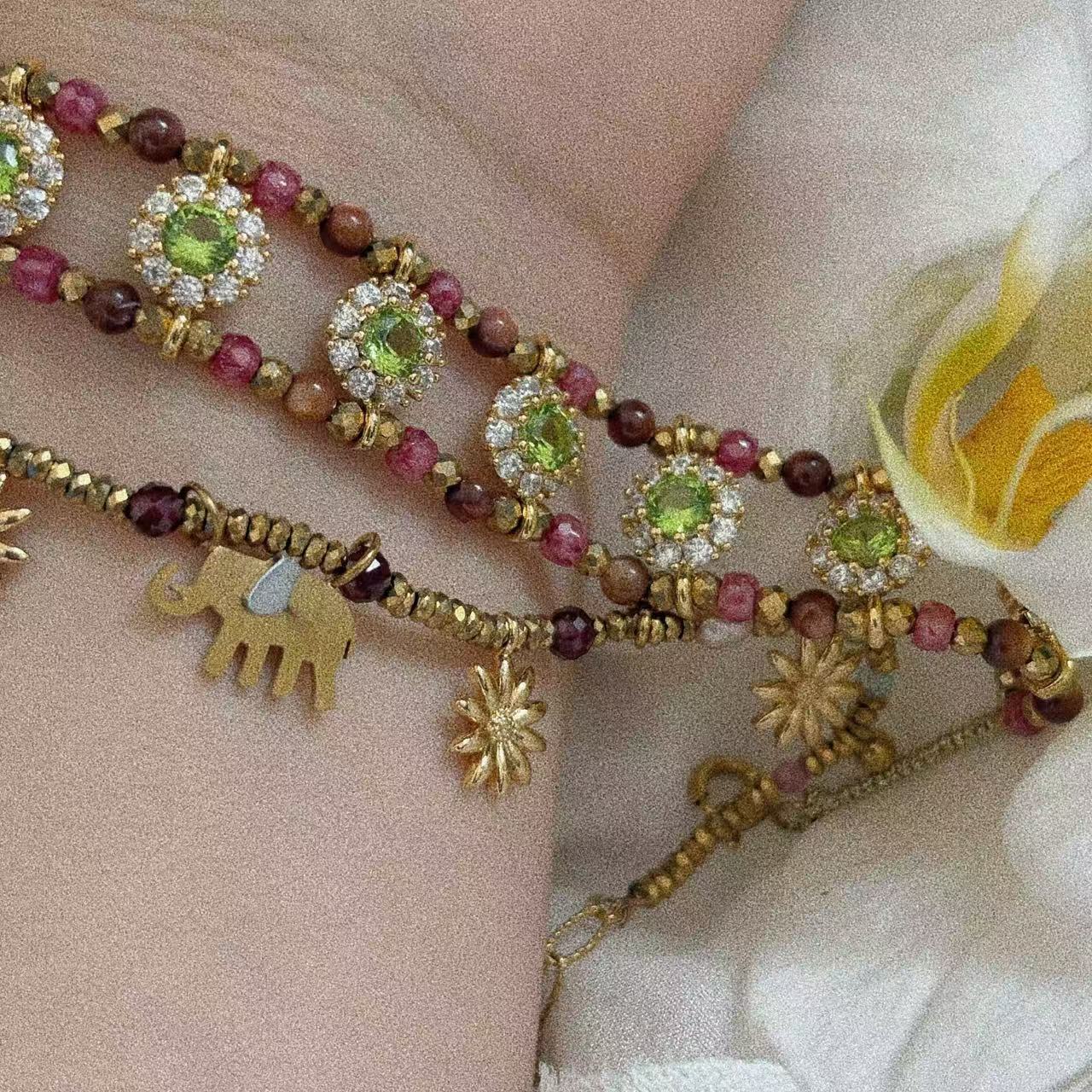 301 Midsummer Colorful Gem Little Elephant Bracelet Natural Style Sunflower Bracelet Vacation Style Sweet Relaxed