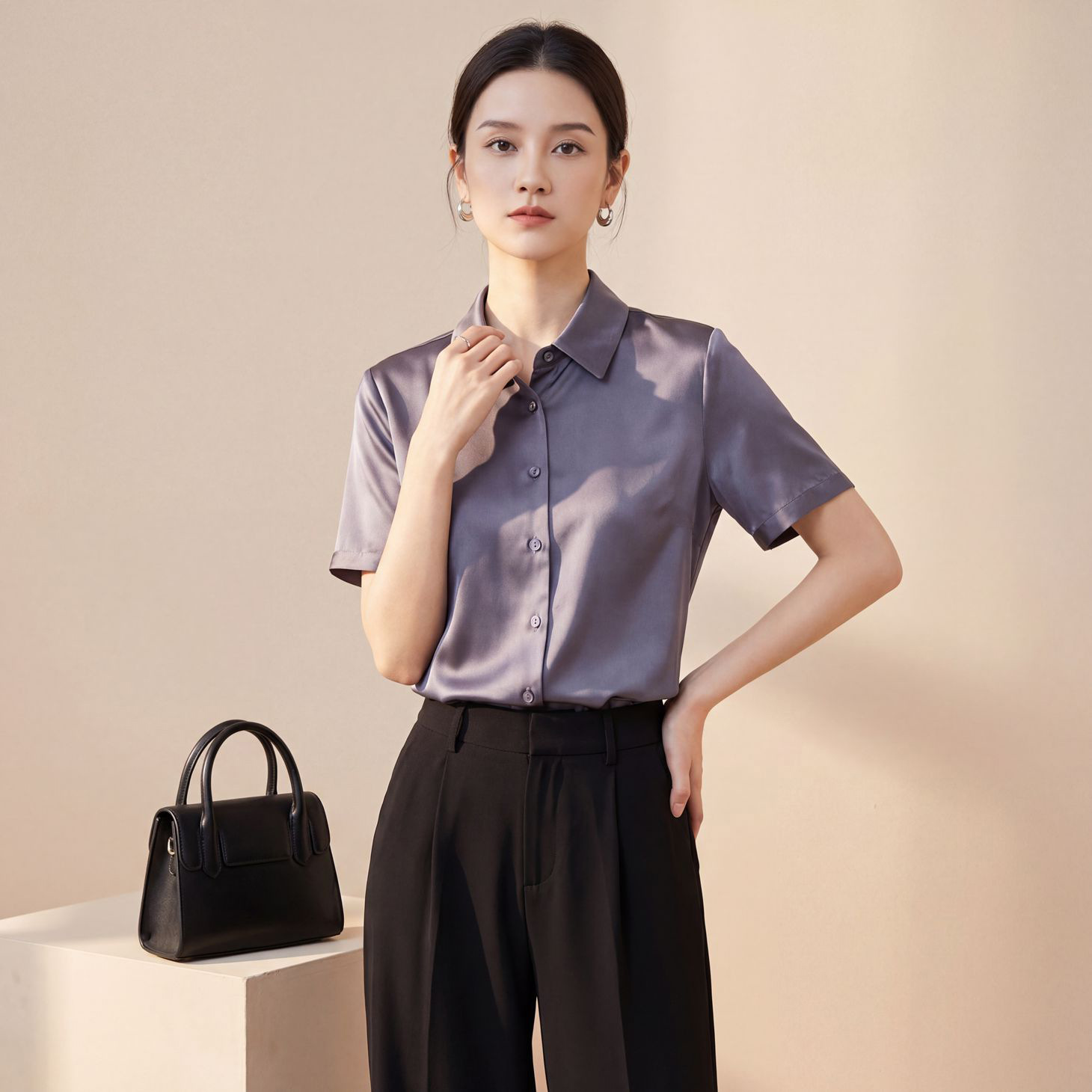Mulberry Silk Blouse for Women Short Sleeve Summer New Basic Professional Wear Shirt Niche Commute Top