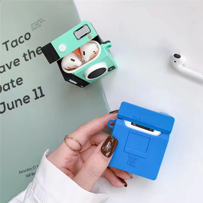Blue-green camera case for Apple AirPods 3, wireless shell earphone case for 1/2/Pro 3, silicone soft case