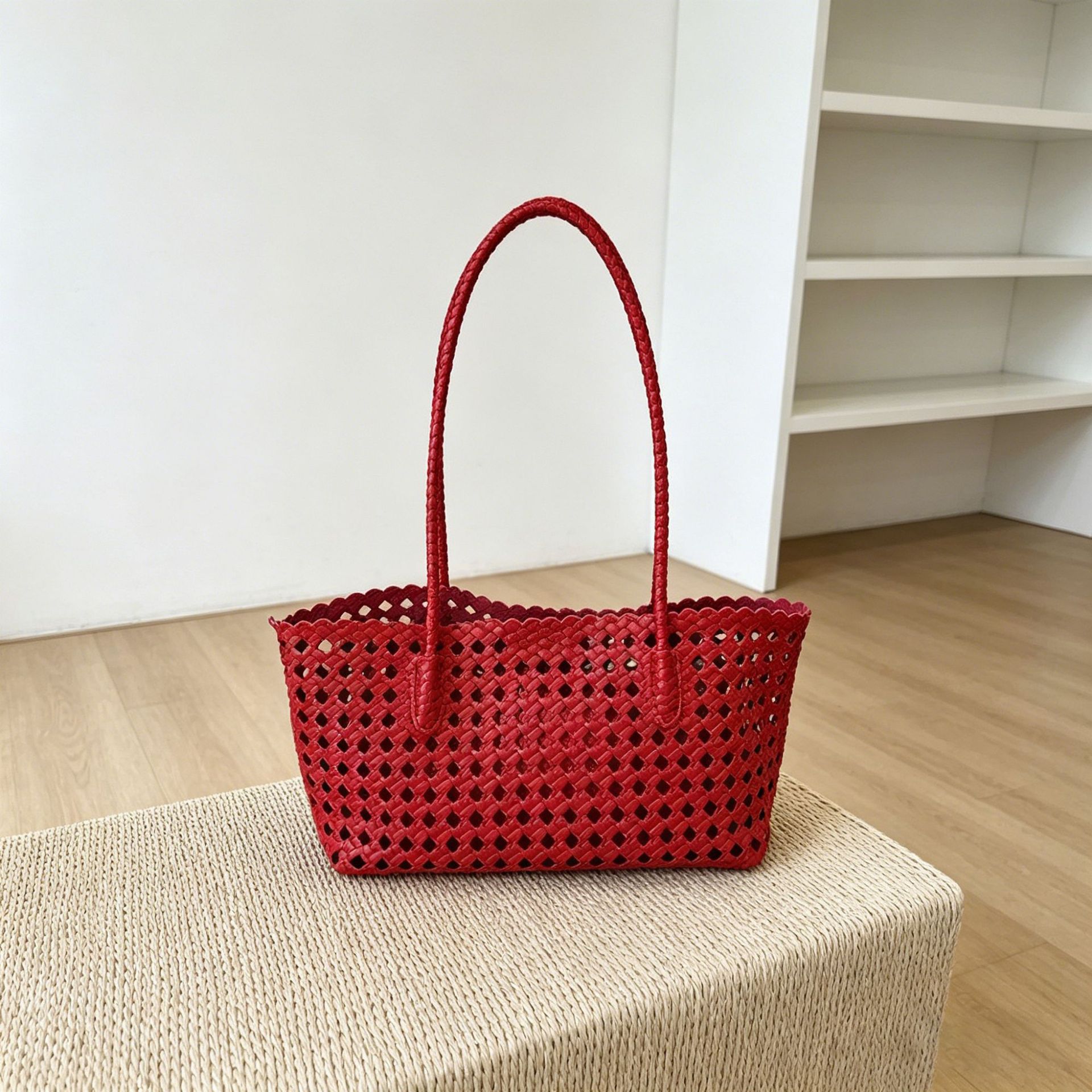 2026 New Vacation Basket Bag Hollow Single Shoulder Underarm Mother-Child Tote Bag Handheld Bag Single