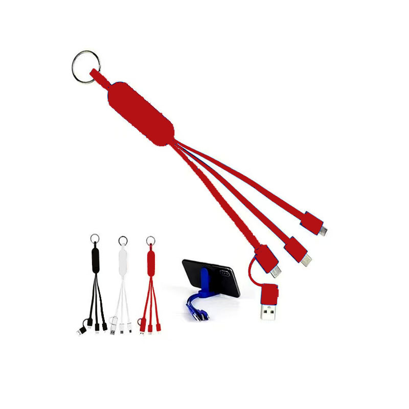 Type-C dual input data cable multi-functional braided 2-in-1 charging cable keychain 2-to-2 data cable