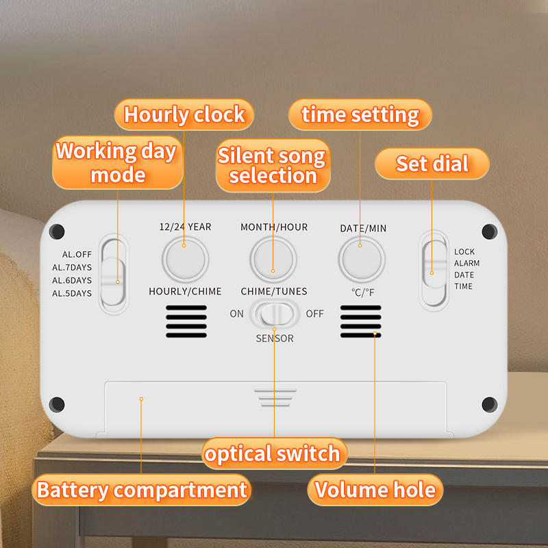Alarm Clock Desktop Electronic Clock Touch Bedside Voice Clock Thermometer Modern Simple