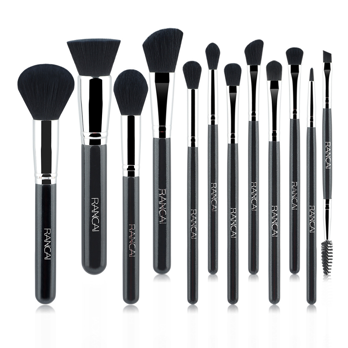 12 Pieces Black PU Zipper Bag Makeup Brush Set Soft Loose Powder Foundation Brush Eyeshadow Brush Makeup Tool