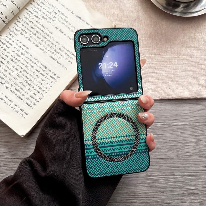 Compatible with Samsung Z Flip 7: Two-Tone Woven Texture Shock-Resistant Case, Z Flip 4 Magnetic Phone Case, Fold 7 Protective Case, MagSafe