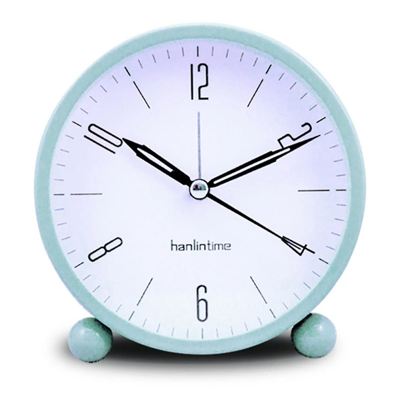 Modern Simple Digital 4-inch Round Metal Alarm Clock Desk Clock Silent Sweep Second Night Light Clock