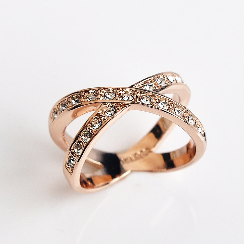 Korean Japanese Simple Diamond Cross Ring Fresh Women Ring Finger Ring