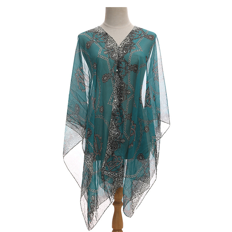 Summer Silk Scarf Women Chiffon Chain Print Beach Towel Sun Protection Shawl