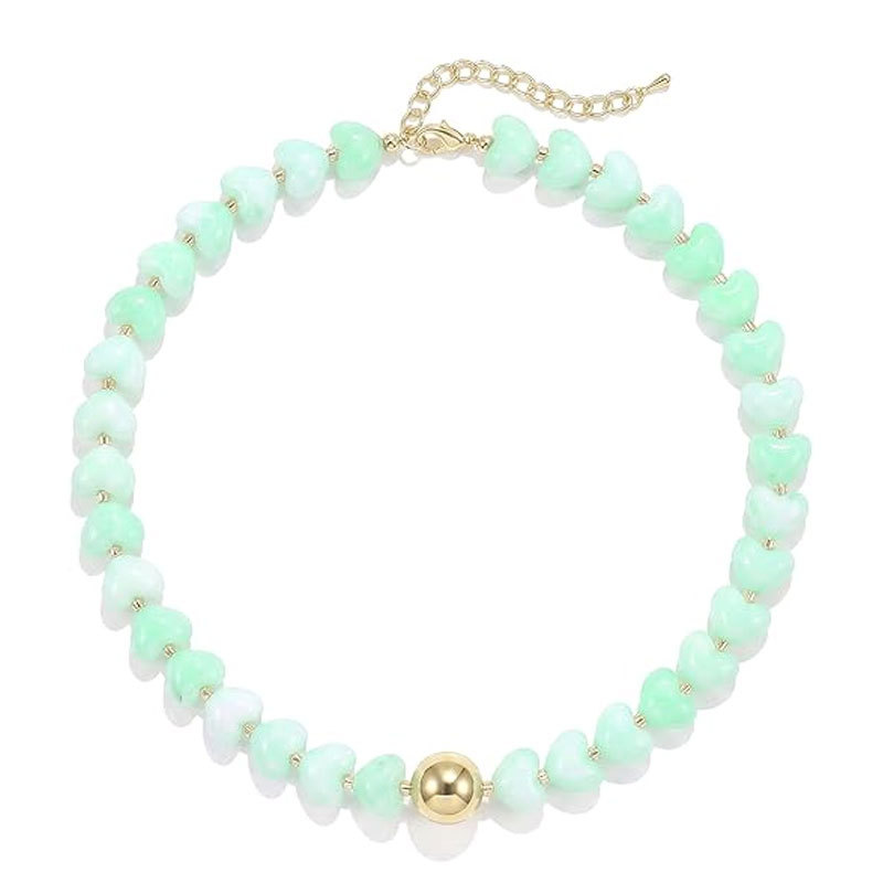 Colorful Heart Shaped Beaded Necklace Women Cute Acrylic Adjustable Jewelry Necklace