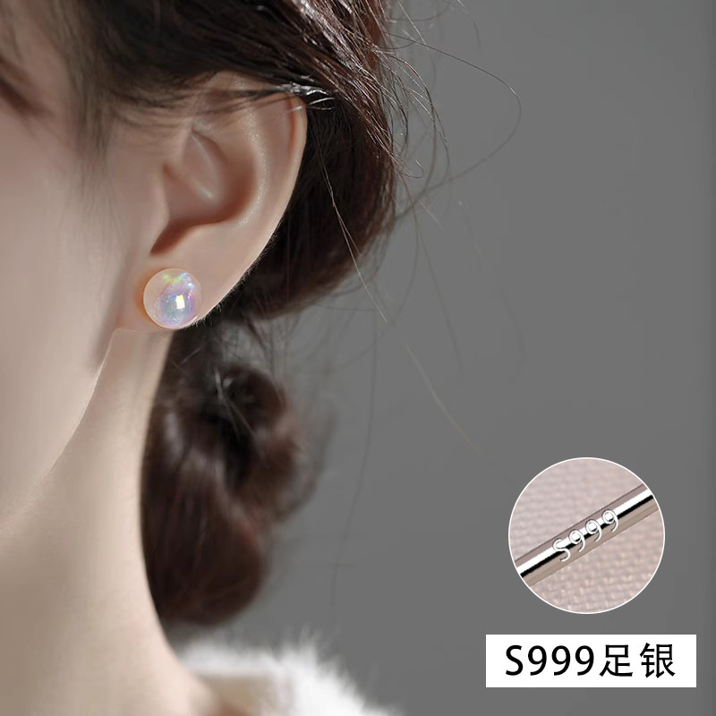 fever pearl earrings, Swarovski round s999 silver needle ear studs, strong luster earrings
