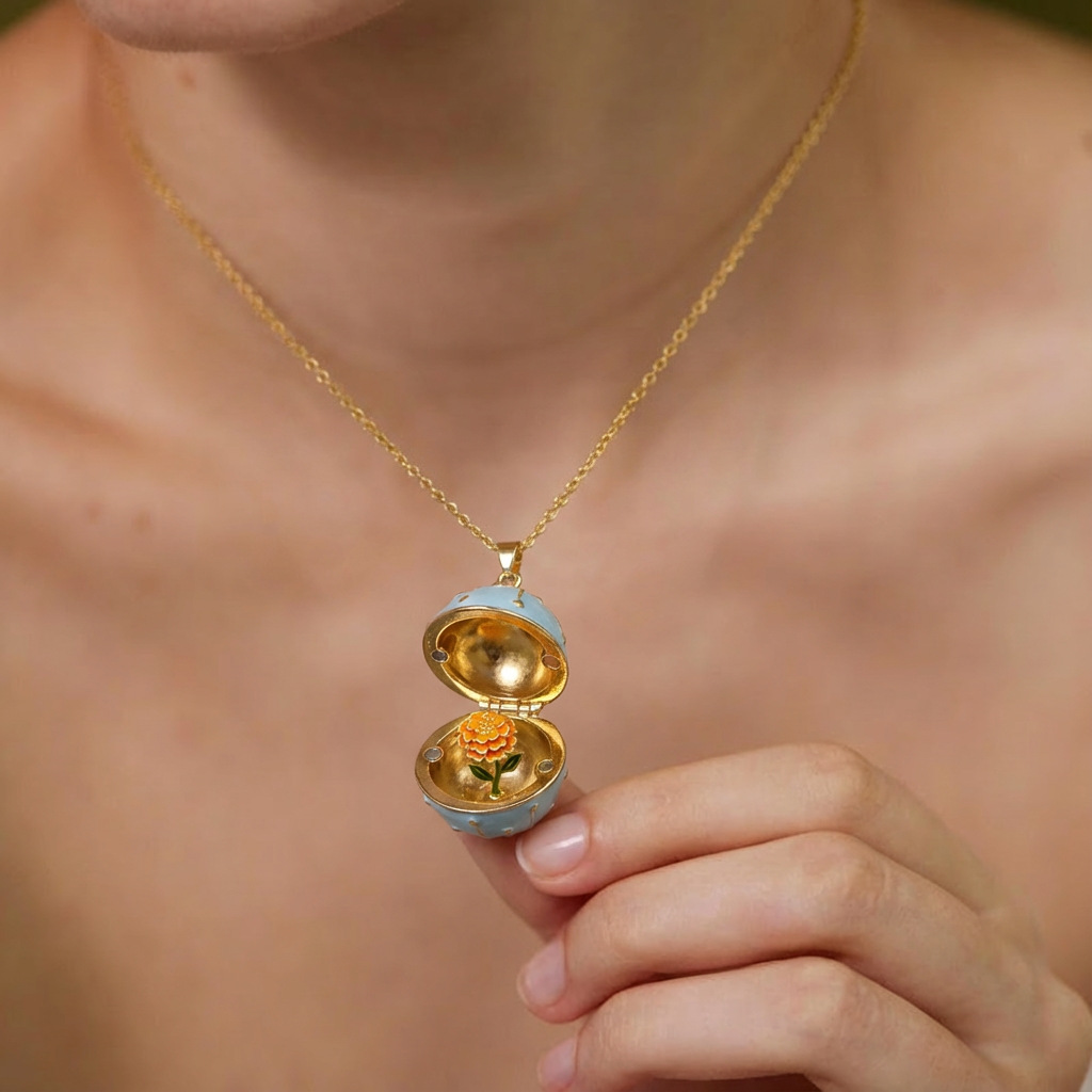 New December round box openable flower exquisite design popular compact necklace copper-plated gold