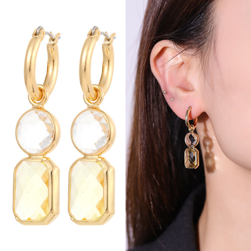 Kenjie faceted crystal bezel gold-plated hoops earrings for women geometric hoop earrings