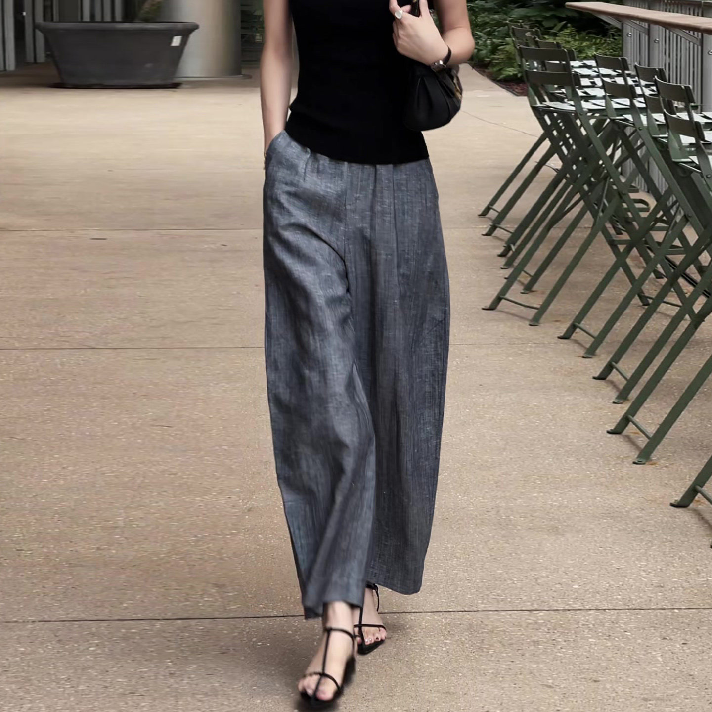 Gray casual pants women summer new plus size women pants loose small straight leg curved wide-leg pants