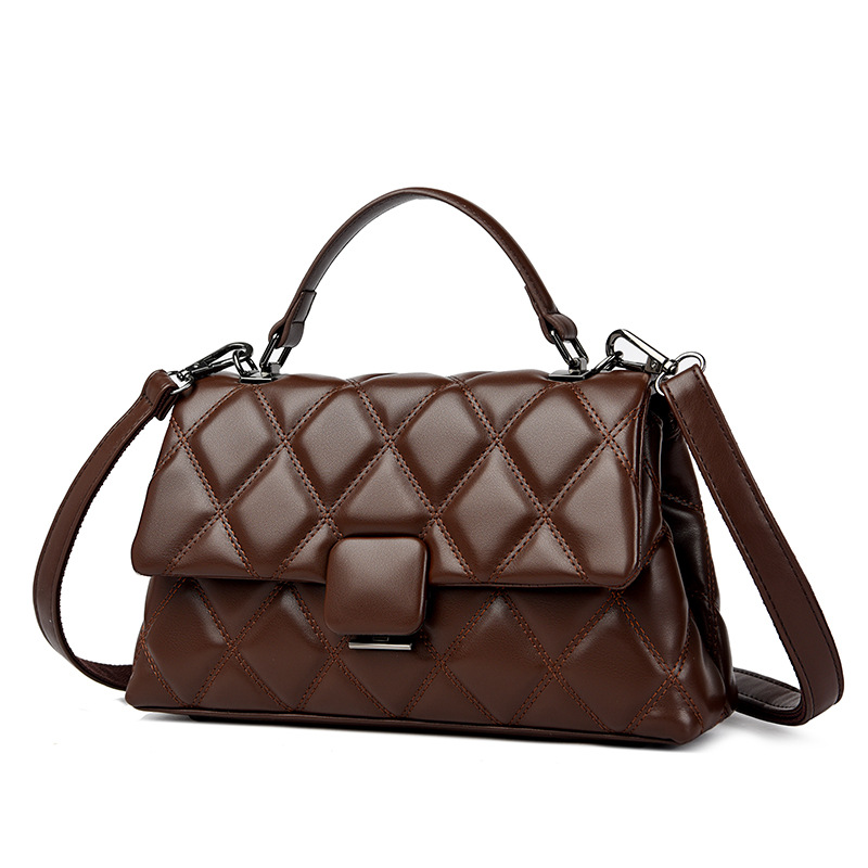 Diamond Stitch Embroidery Bag Women's 2025 New Casual Crossbody Bag Simple Soft Leather Handbag