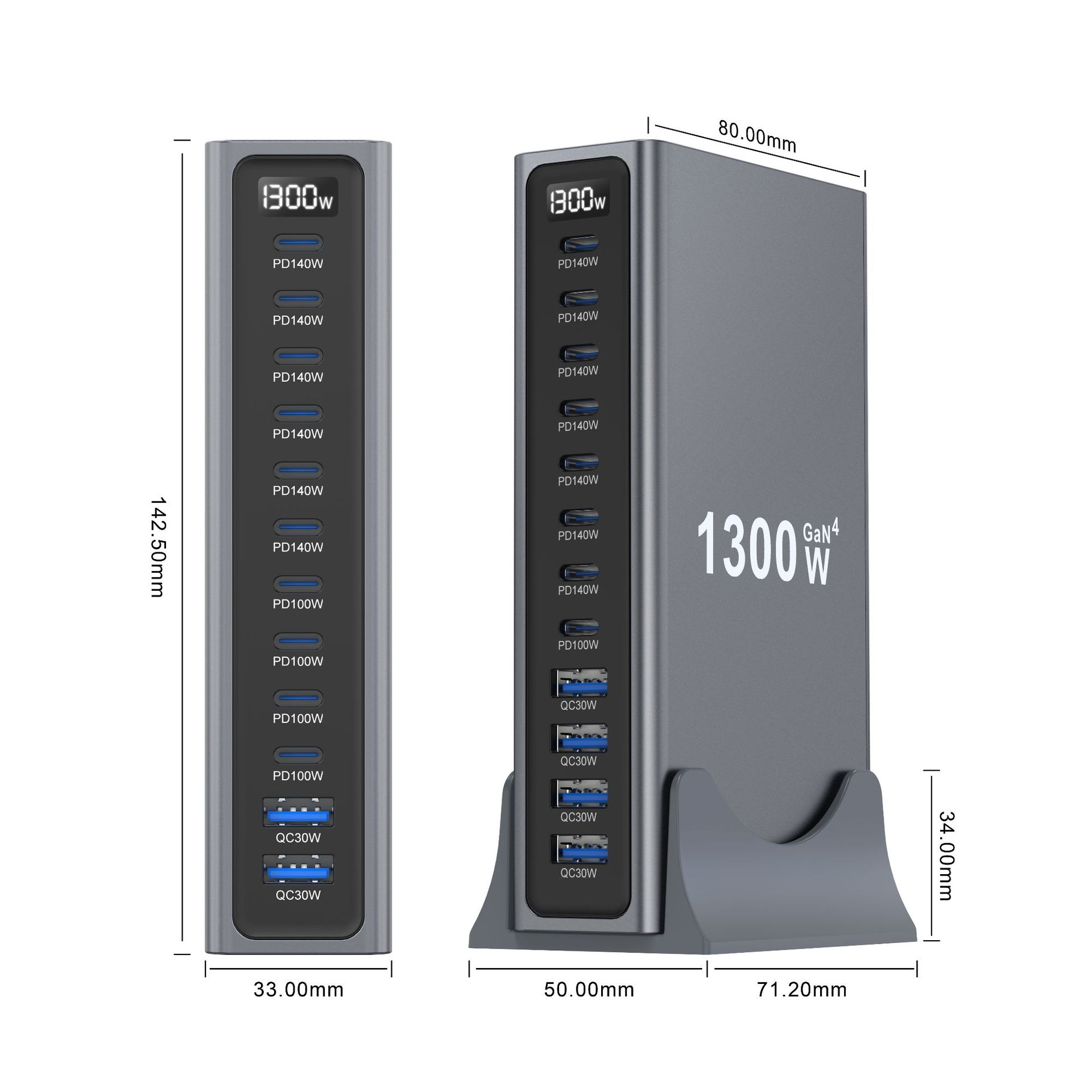 New 1300W High Power Charging Station GaN Charger Fast Charging Desktop High Power Charging Station Multi-Port