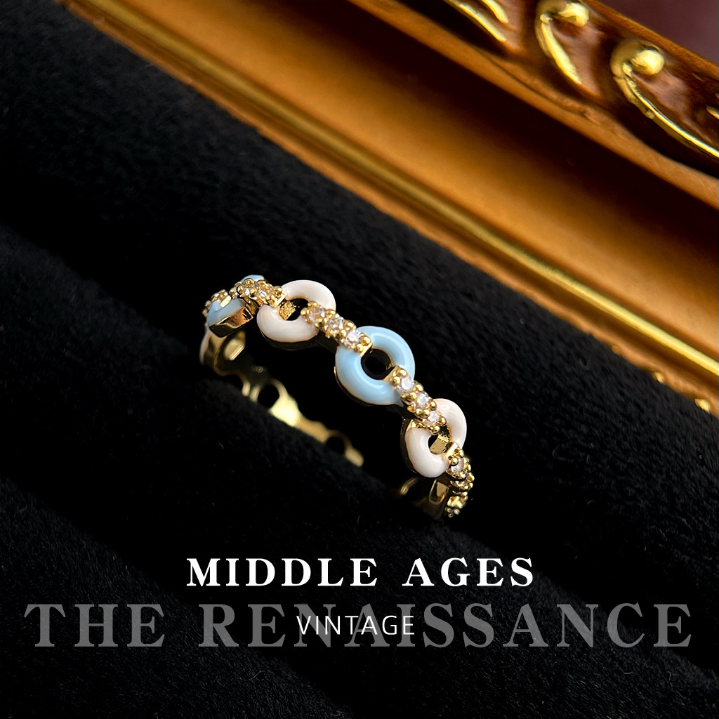 Vintage Retro Heavy Craft Colored Gem Zircon Ring Collection Adjustable Index Ring