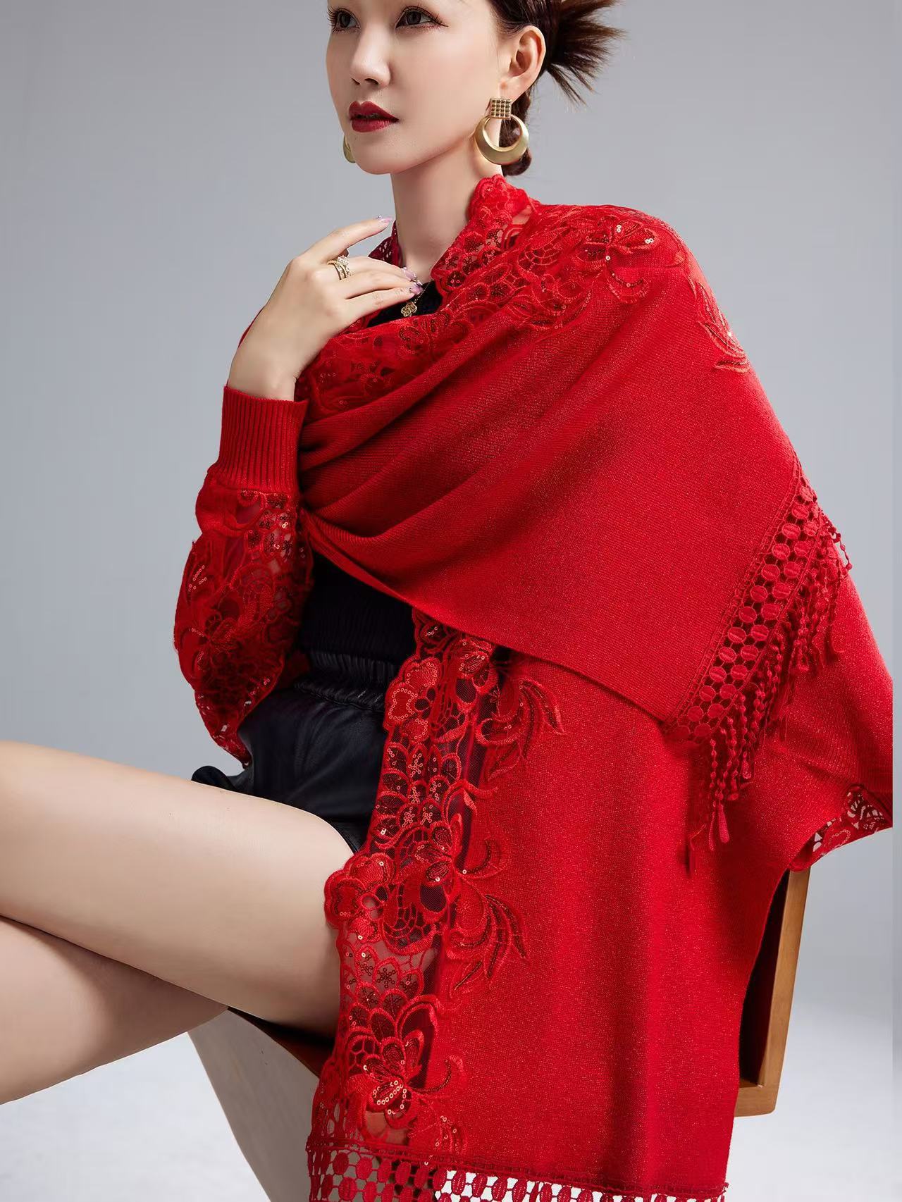 Spring Autumn Wedding Mother-in-law Happy Mother-in-law Cheongsam Shawl Embroidery Outer Wear Tassel Cape Cape Coat 1151#