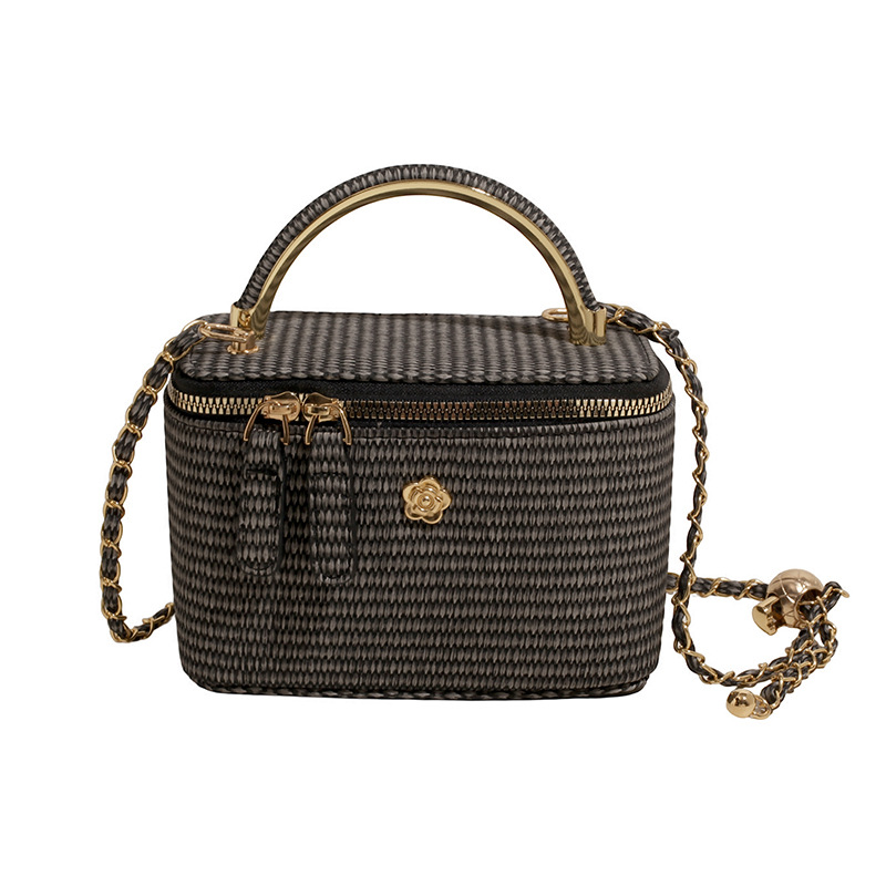 Straw Woven Small Square Bag 2025 New Chanel-Style Diamond Grid Chain Box Shoulder Crossbody Bag