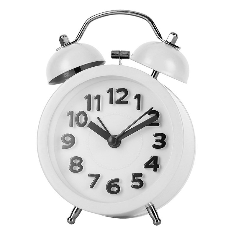 Three-dimensional digital bell clock, convex face texture metal alarm clock, silent luminous desk clock