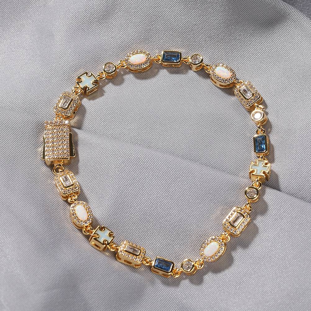 6mm Blue Gemstone Bracelet Sweater Chain Simple Hand Jewelry Opal Chain