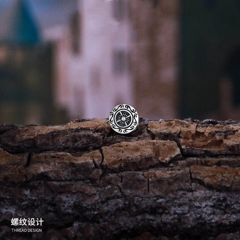 925 silver needle earrings for men, vintage ship wheel ear bone stud single earring not easy to allergy for men
