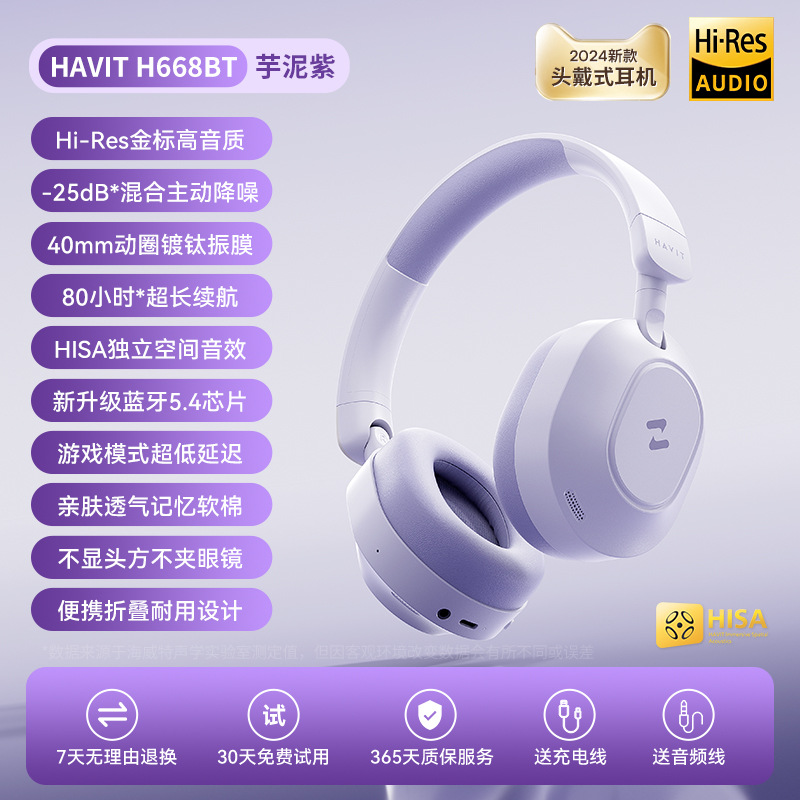 havit H668BT Bluetooth Headphones Over-ear ANC Active Noise Cancellation Foldable Esports Low Latency