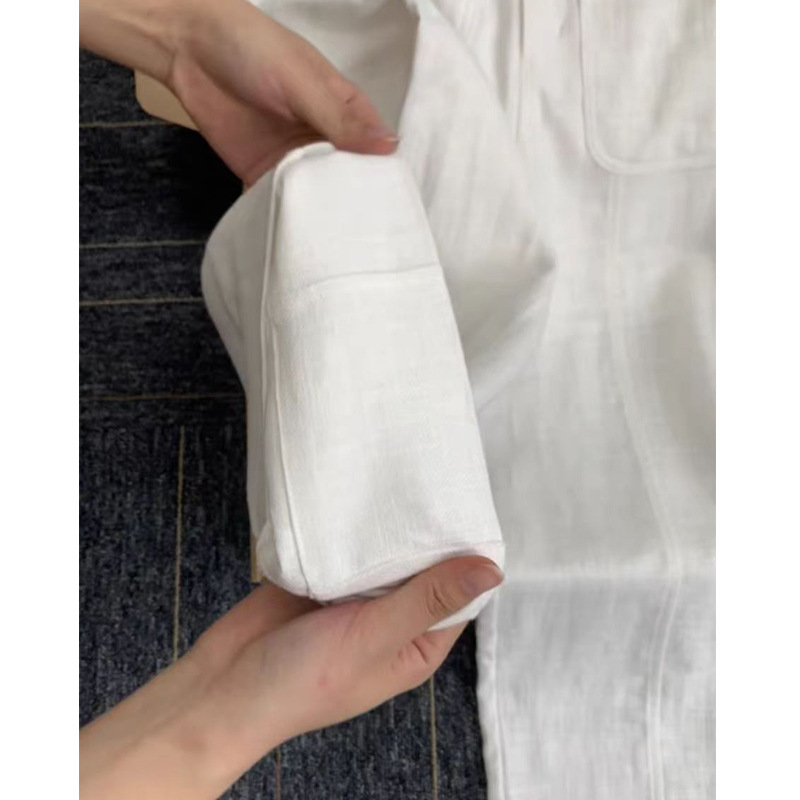 Super! Relaxed Old Money Style~ Minimalist White Linen Casual Wide-Leg Trousers