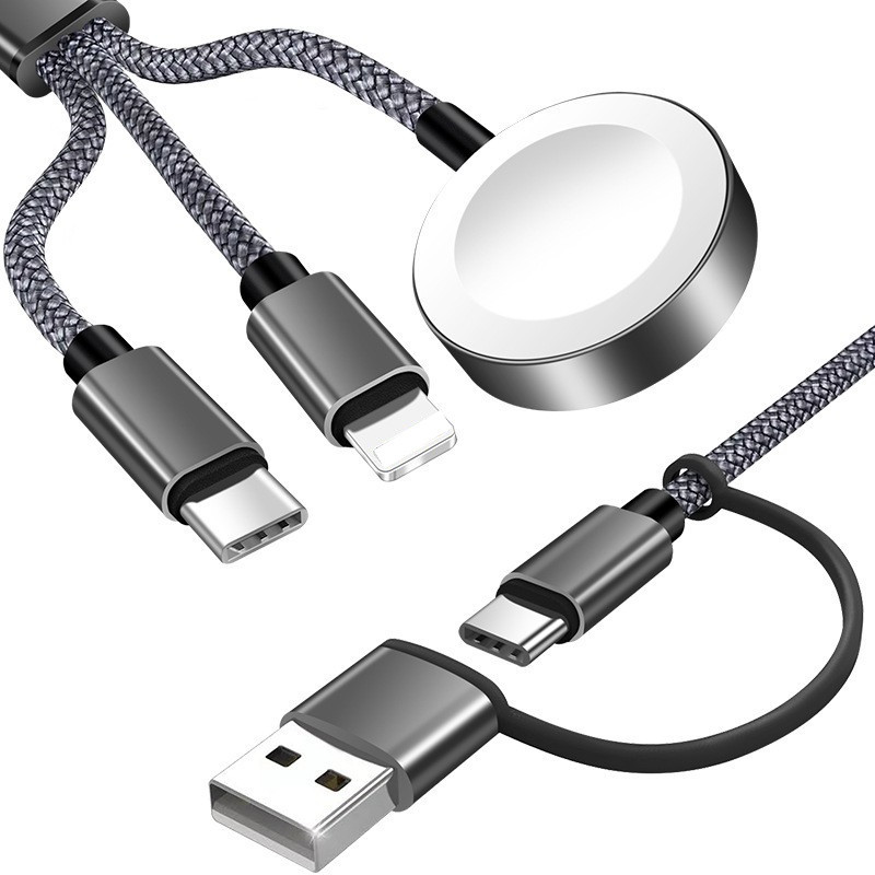 Portable 2-in-3 multi-interface USB+TypeC watch charger compatible with Apple iWatch magnetic charging cable