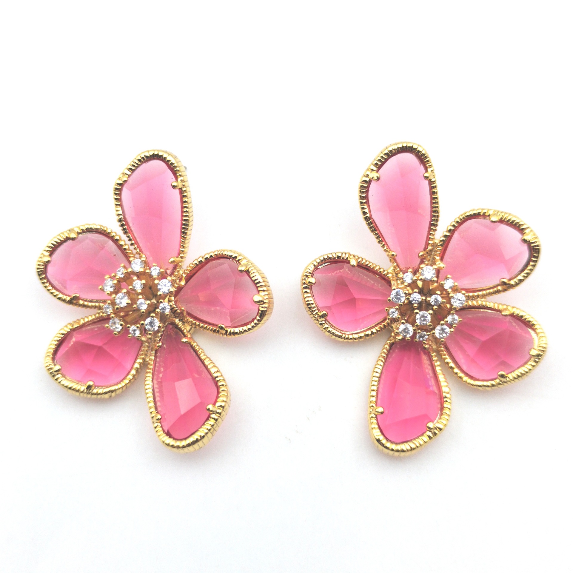 Silver needle flower zircon stud earrings new luxury ear jewelry
