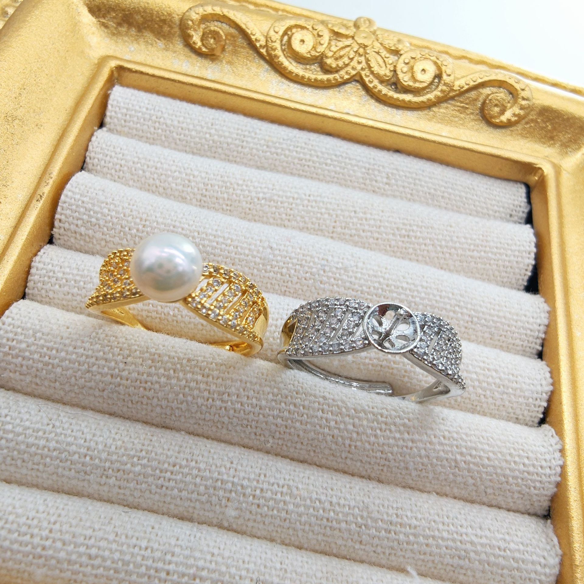 DIY Pearl Ring Accessories Gold-Plated Flower Butterfly Ring Holder Petal Pearl Ring Empty Mount Open