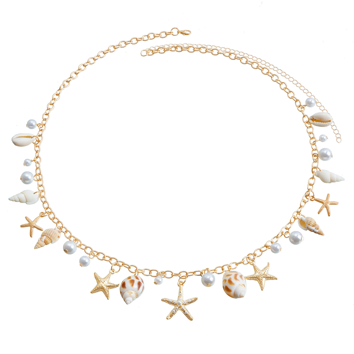 Bohemian Summer Beach Shell Waist Chain Seaside Travel Imitation Pearl Starfish Conch Pendant Body Chain