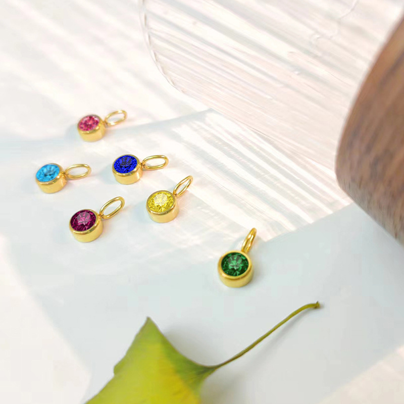eManco Stainless Steel Jewelry Accessories 8mm Birthstone Pendant DIY Jewelry Accessories Colored Rhinestone Charm
