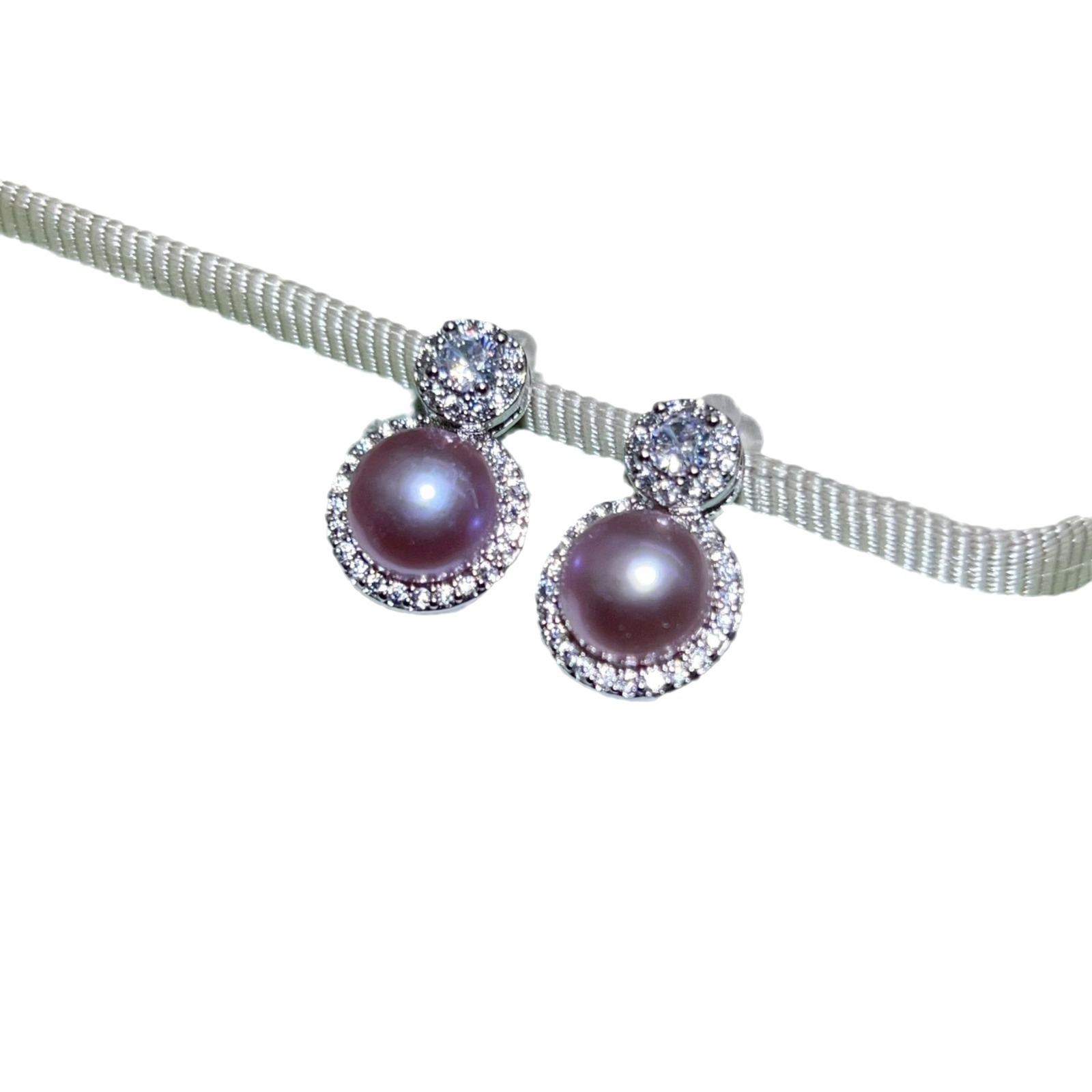 Zhuji Pearl Earrings 8-9MM Bread Pearl 925 Needle Purple Gray Earrings Natural Freshwater Pearl