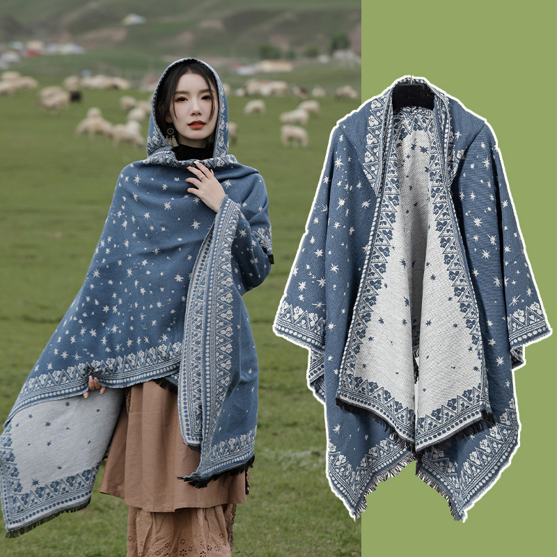 Chaka Salt Lake Ethnic Style Shawl Desert Travel Scarf Northwest Photo Hooded Slit Shawl Women