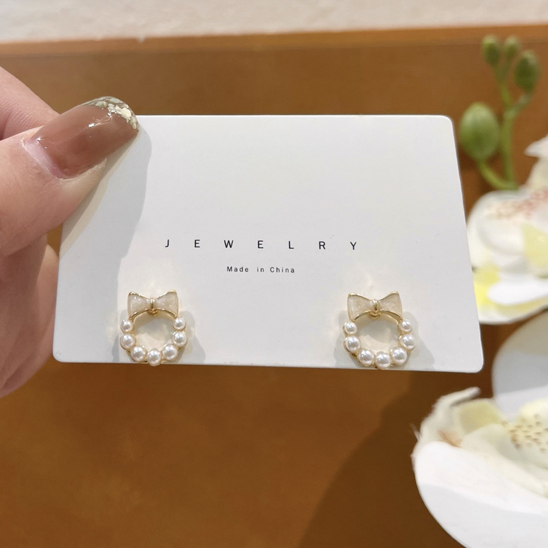 S925 silver needle fairy girl bow ear studs simple sweet small geometric earrings 6131