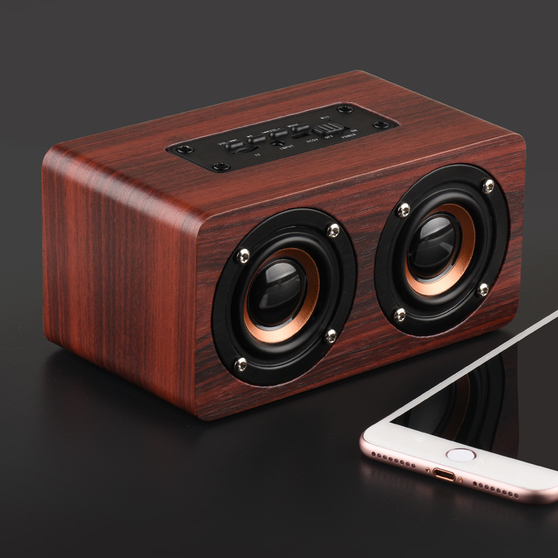 W5 Wooden Wireless Bluetooth Speaker Dual Speaker Heavy Bass Phone Mini Card Slot Audio