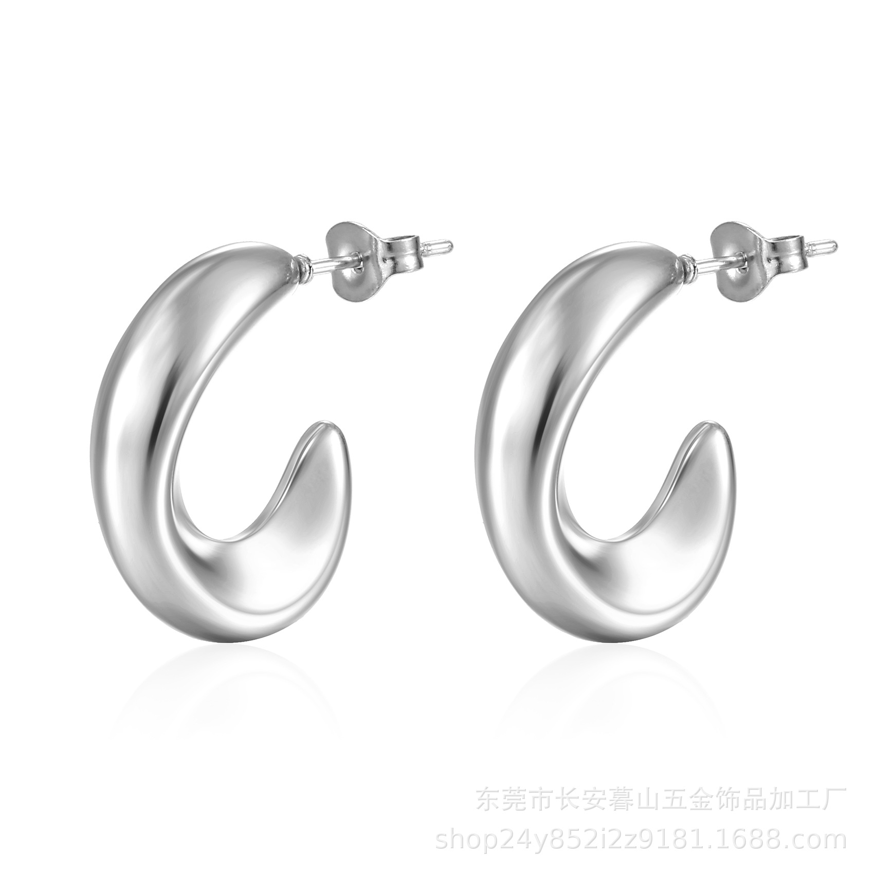 不规则C形耳环钢色MS-018