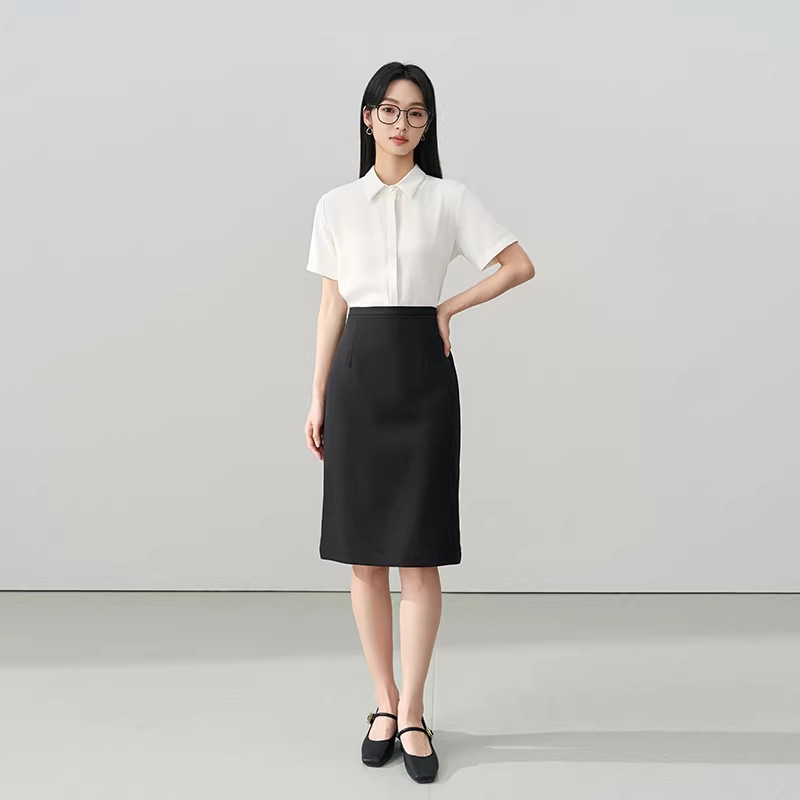 Blue Professional Short-Sleeve Shirt Women Summer New Commute Wear Chiffon Top Interview Formal Wear Petite Blouse
