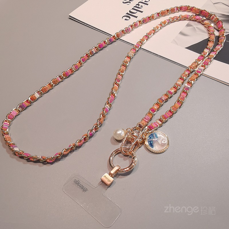 Crossbody phone strap long metal chain painted cloth strap women's outdoor anti-loss phone case bag chain