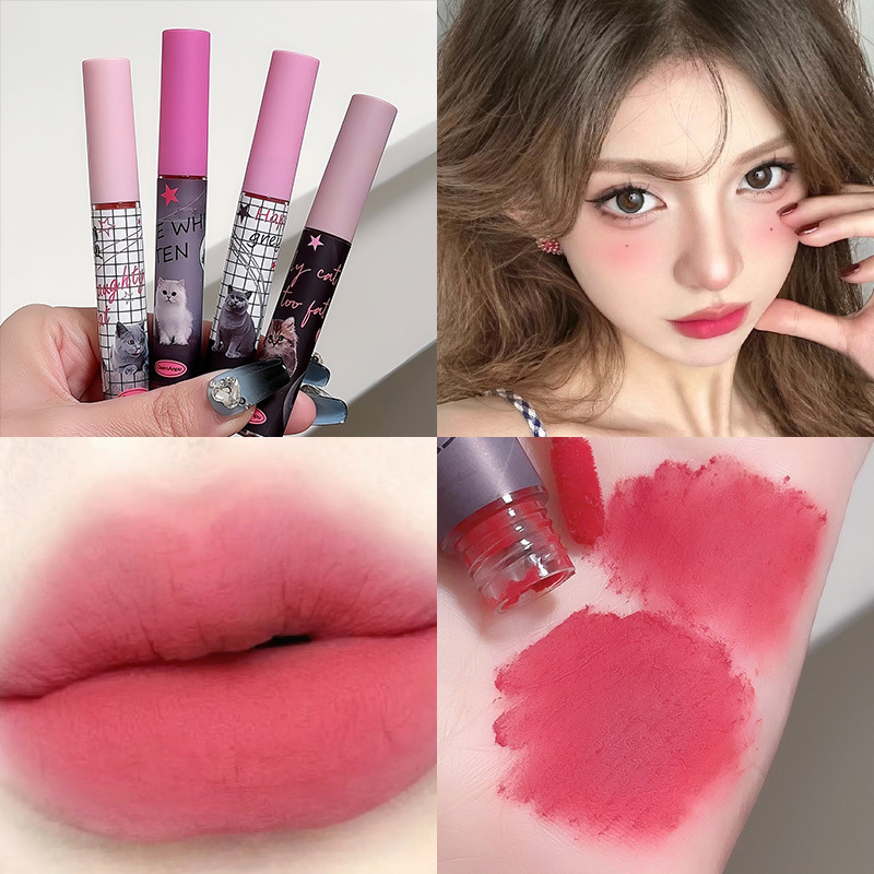 Daimanpu Cat Fun Matte Lip Glaze Set Six-Piece Set Velvet Matte Colorful Youthful