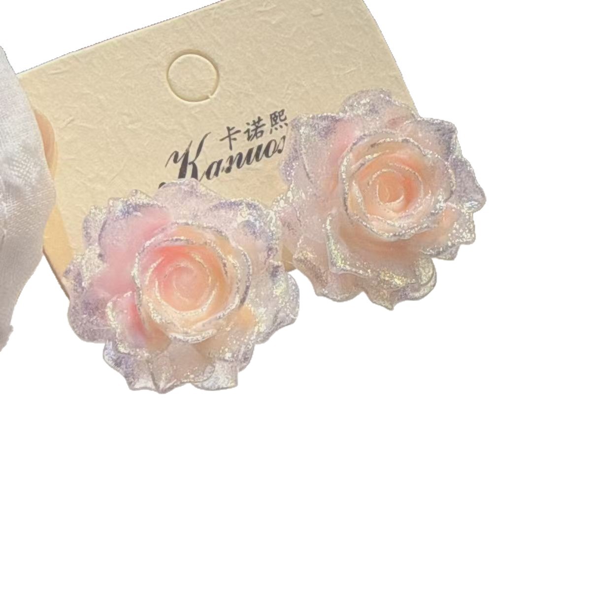 Rose Flowing Light Oil Painting Style Earrings Fine Gradient Rose Flower Stud Earrings Ear Accessories