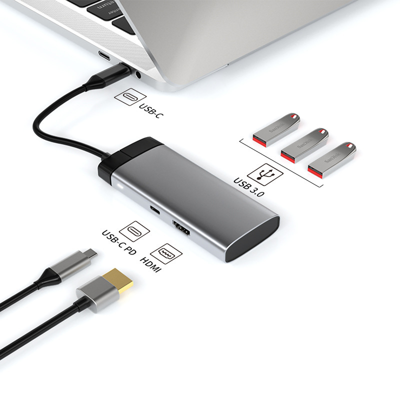 Transparent Type-C expansion dock USB hub集线器 network port USB expander multifunctional notebook docking station