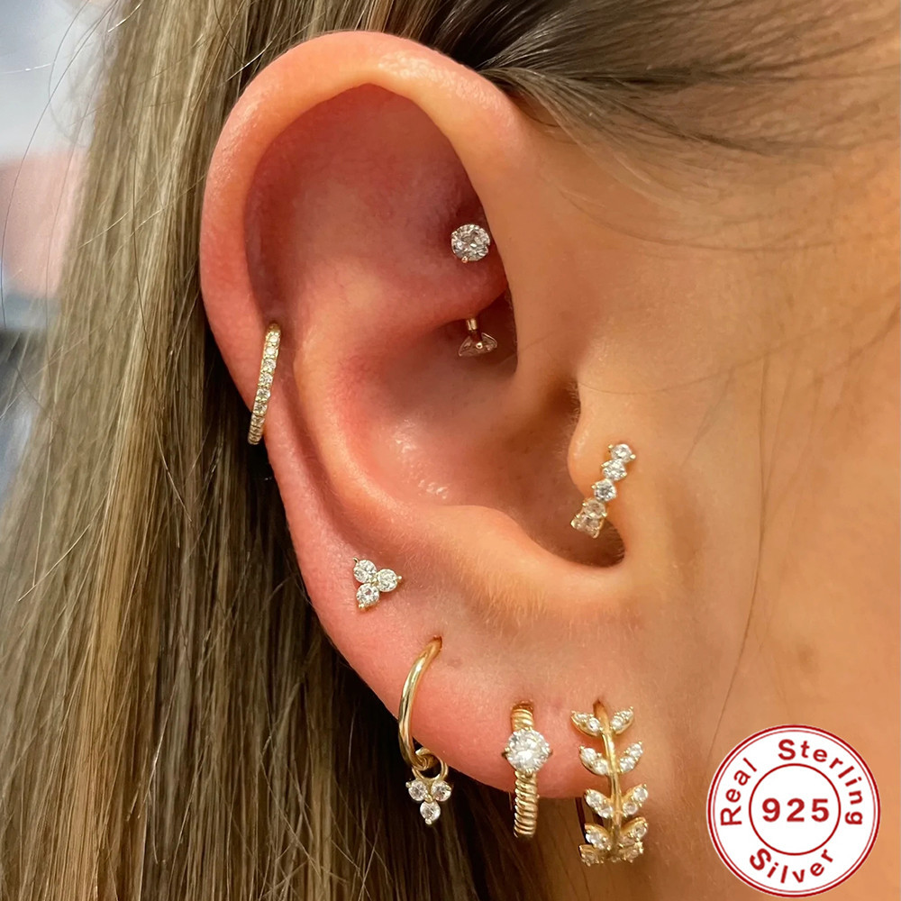 S925 sterling silver cartilage piercing diamond-set ear hoop ear buckle earring ear cartilage shien INS punk style ear bone clip