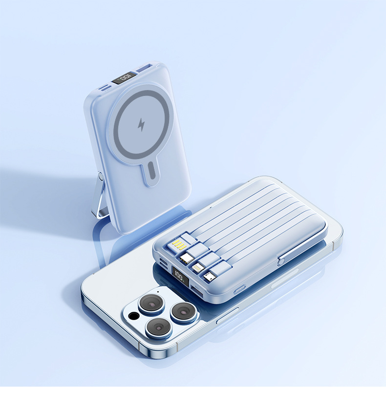 Fast Charging Magnetic Wireless Charging Cable 1/20000mAh Power Bank Stand Mobile Power Supply