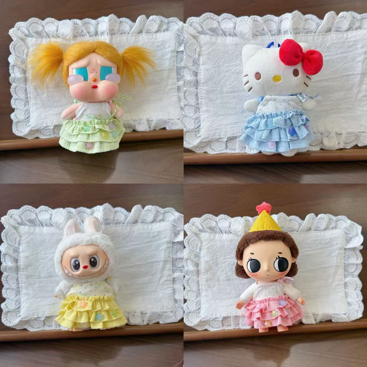 Original 17cm Labubu doll clothes Nyota crying baby kitty summer autumn pleated cake skirt plush doll clothes
