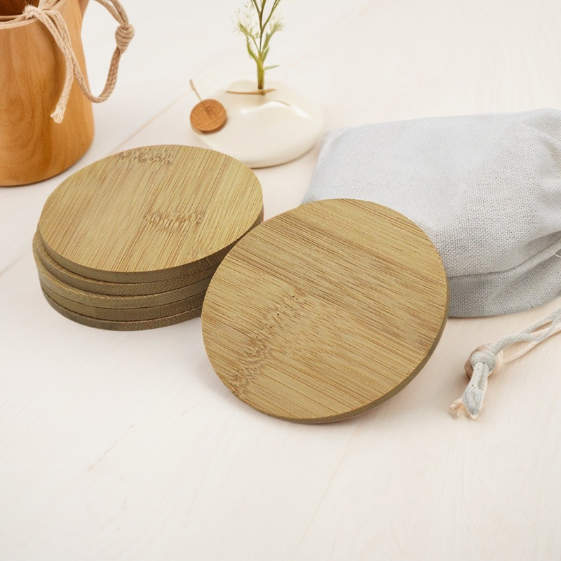 Bamboo coaster heat insulation pad simple wooden desktop anti-scald pad round tea set cup coaster engraved LOGO