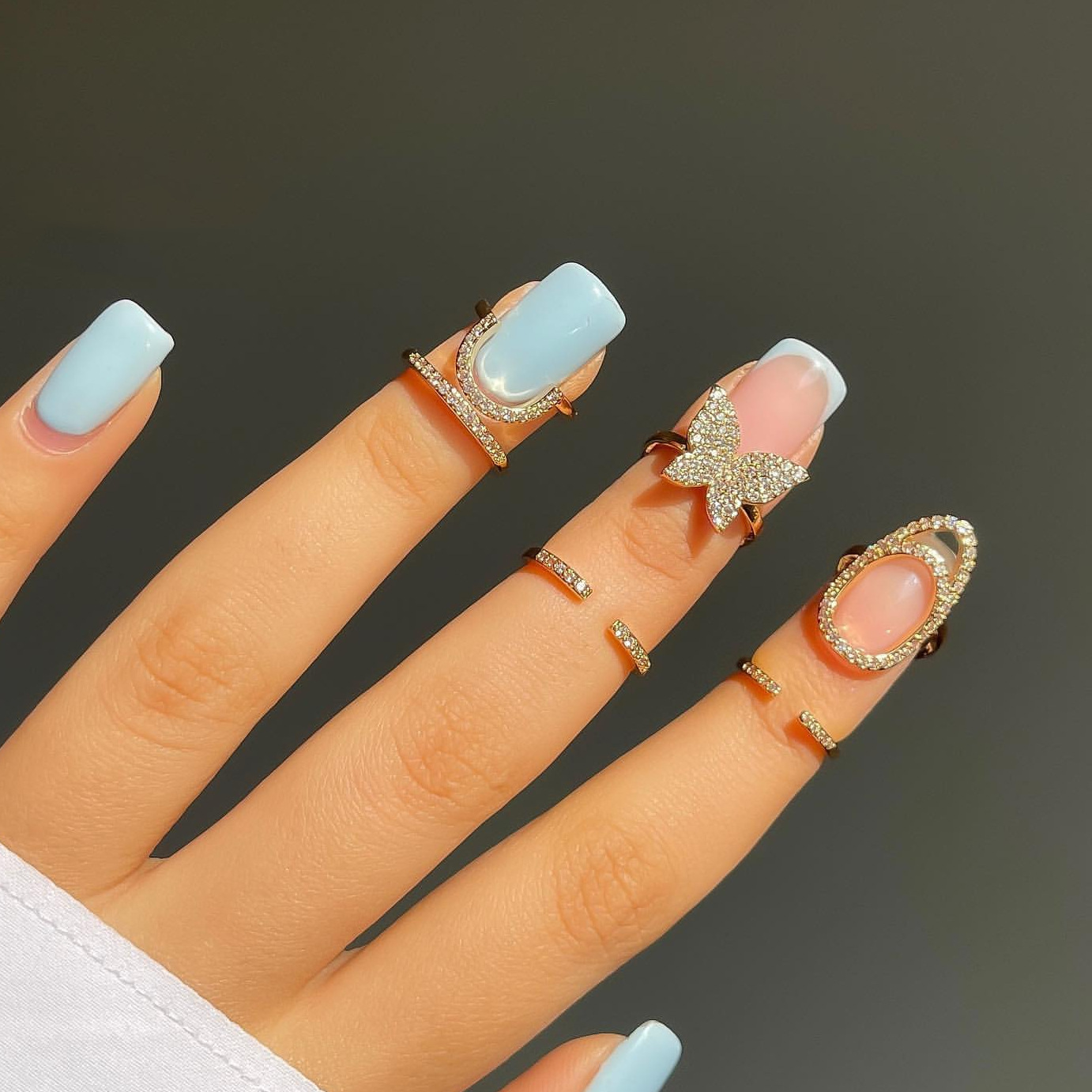 New Set Zircon Nail Ring Women Wearable Removable Manicure Finger Ring